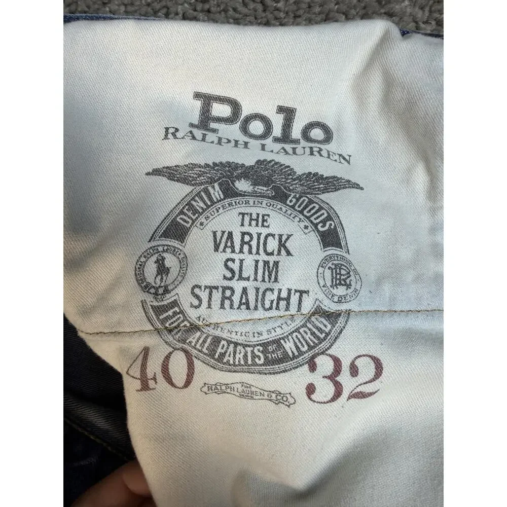 Polo Ralph Lauren Jeans Mens 40x32 Blue Varick Slim Straight Light Wash
